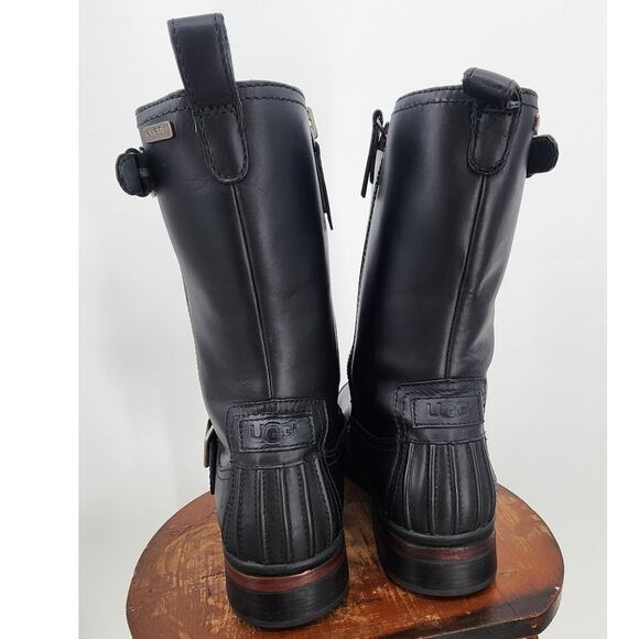 UGG Men's Randell Black Leather‎ Waterproof Motorcycle Boots Size 11.5 - Picture 7 of 13